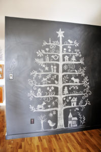 Christmas tree drawn on a chalkboard